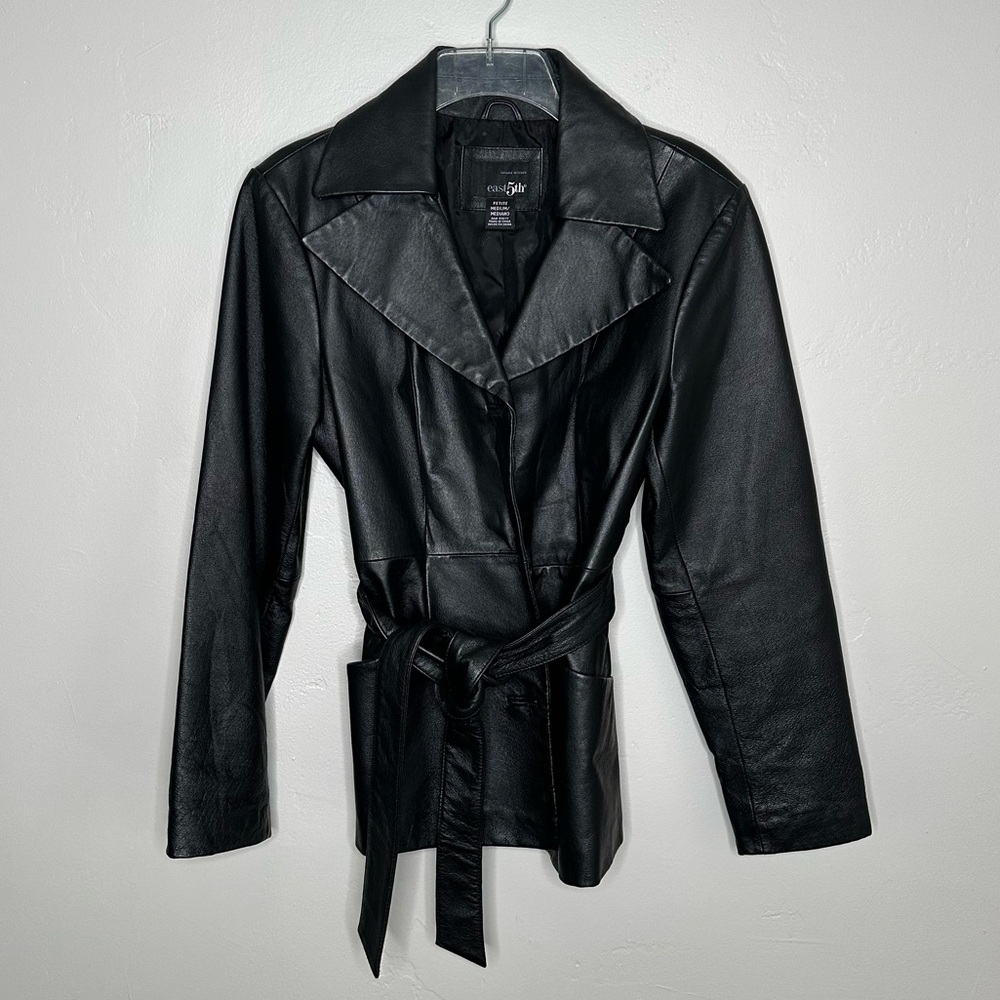 Vintage Black Leather Belted Jacket